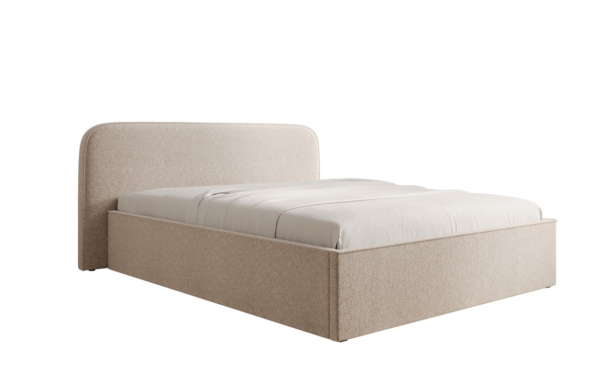 Designer upholstered bed Nola in textured fabric with storage space