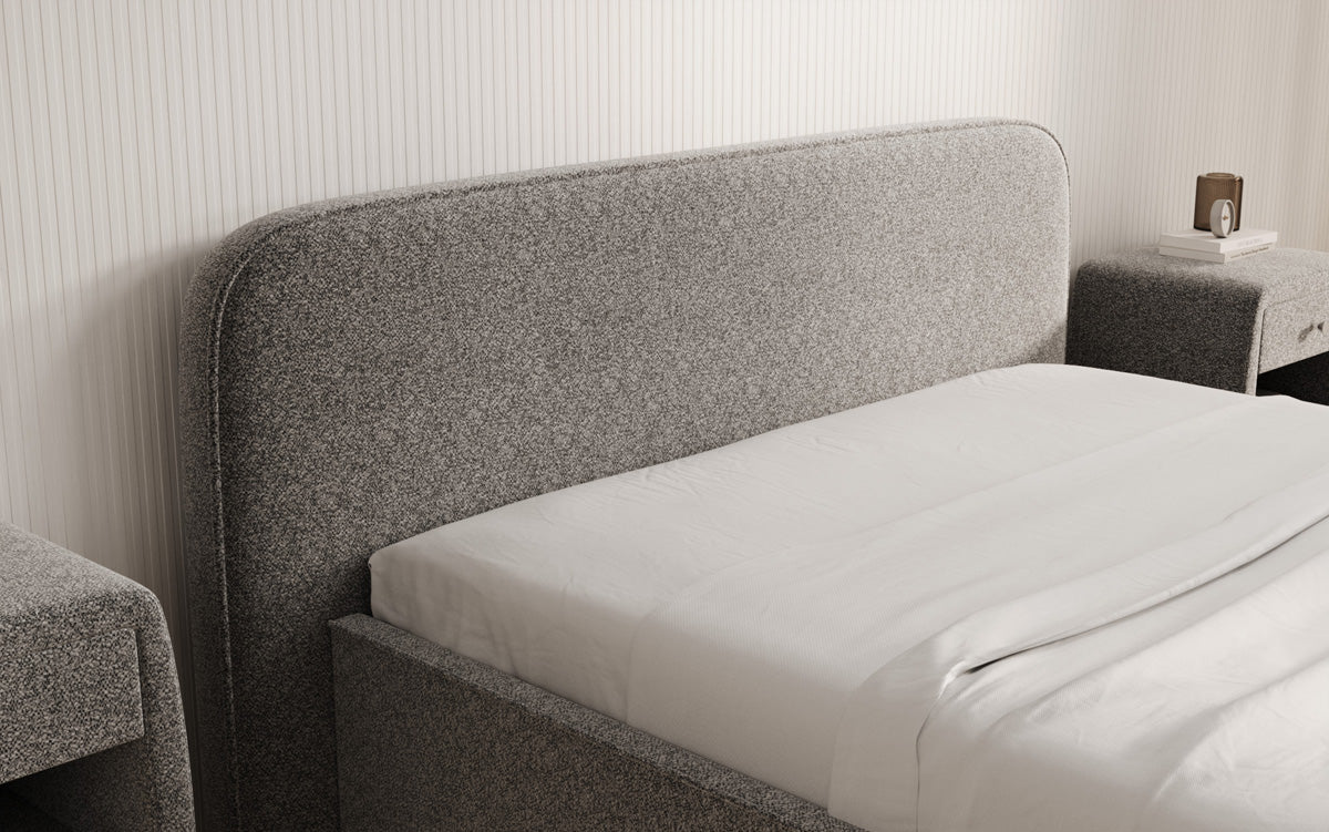 Designer upholstered bed Nola in textured fabric with storage space