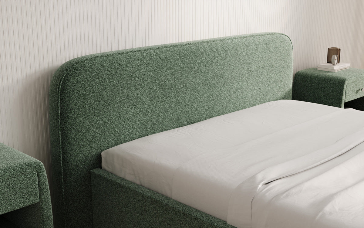 Designer upholstered bed Nola in textured fabric with storage space