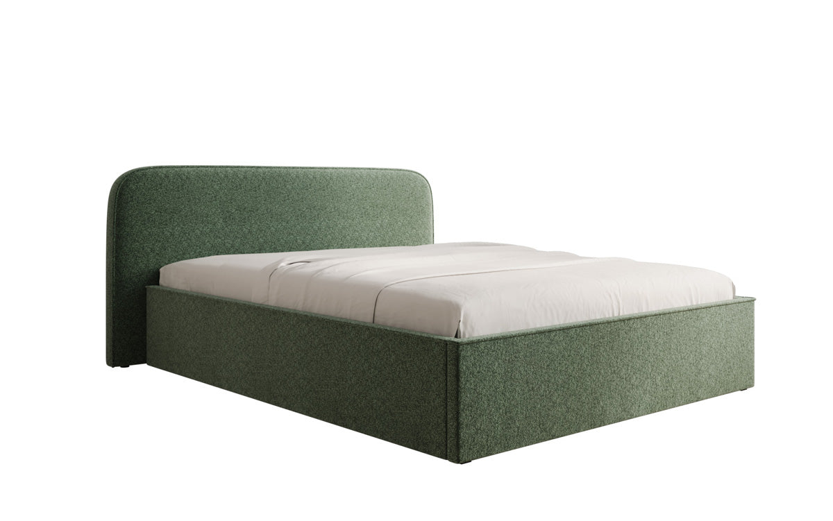 Designer upholstered bed Nola in textured fabric with storage space