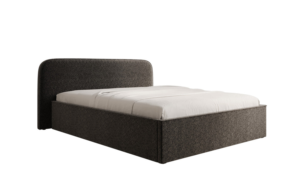 Designer upholstered bed Nola in textured fabric with storage space