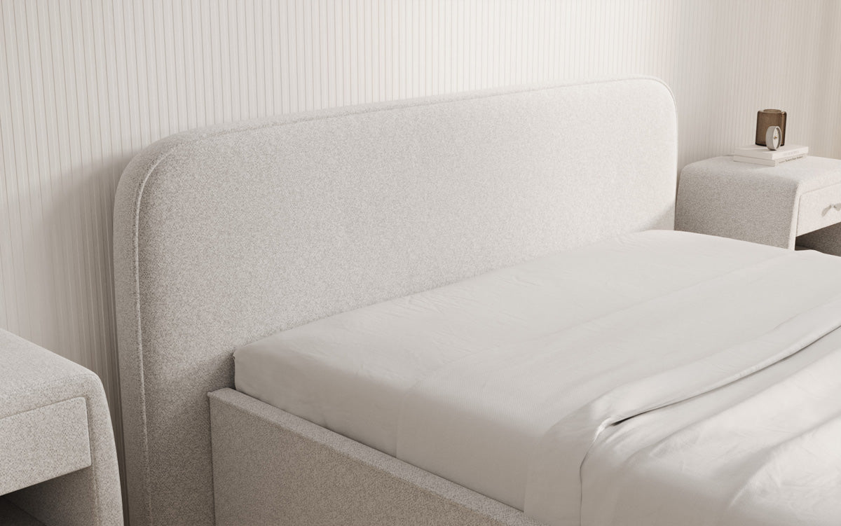 Designer upholstered bed Nola in textured fabric with storage space