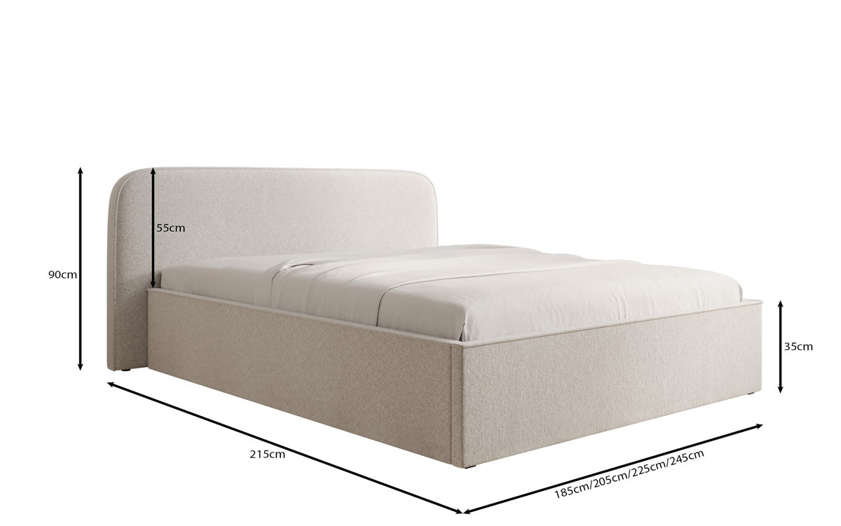 Designer upholstered bed Nola in textured fabric with storage space