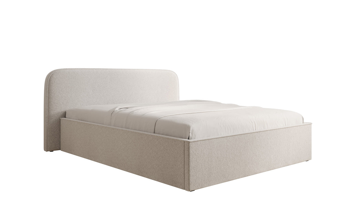 Designer upholstered bed Nola in textured fabric with storage space