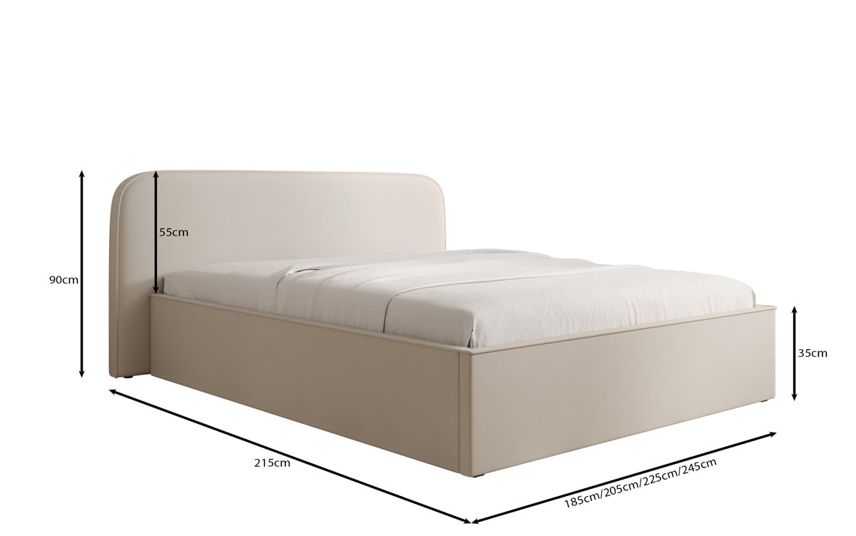 Designer upholstered bed Nola in fabric with storage space