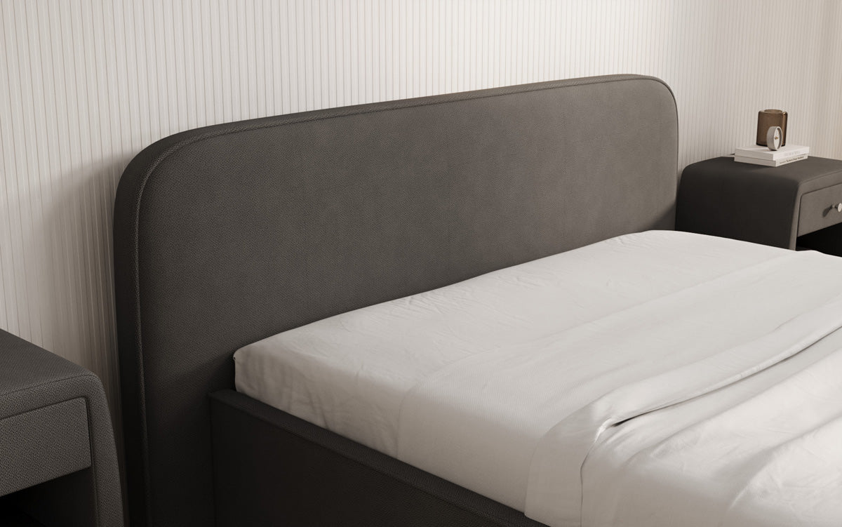 Designer upholstered bed Nola in fabric with storage space