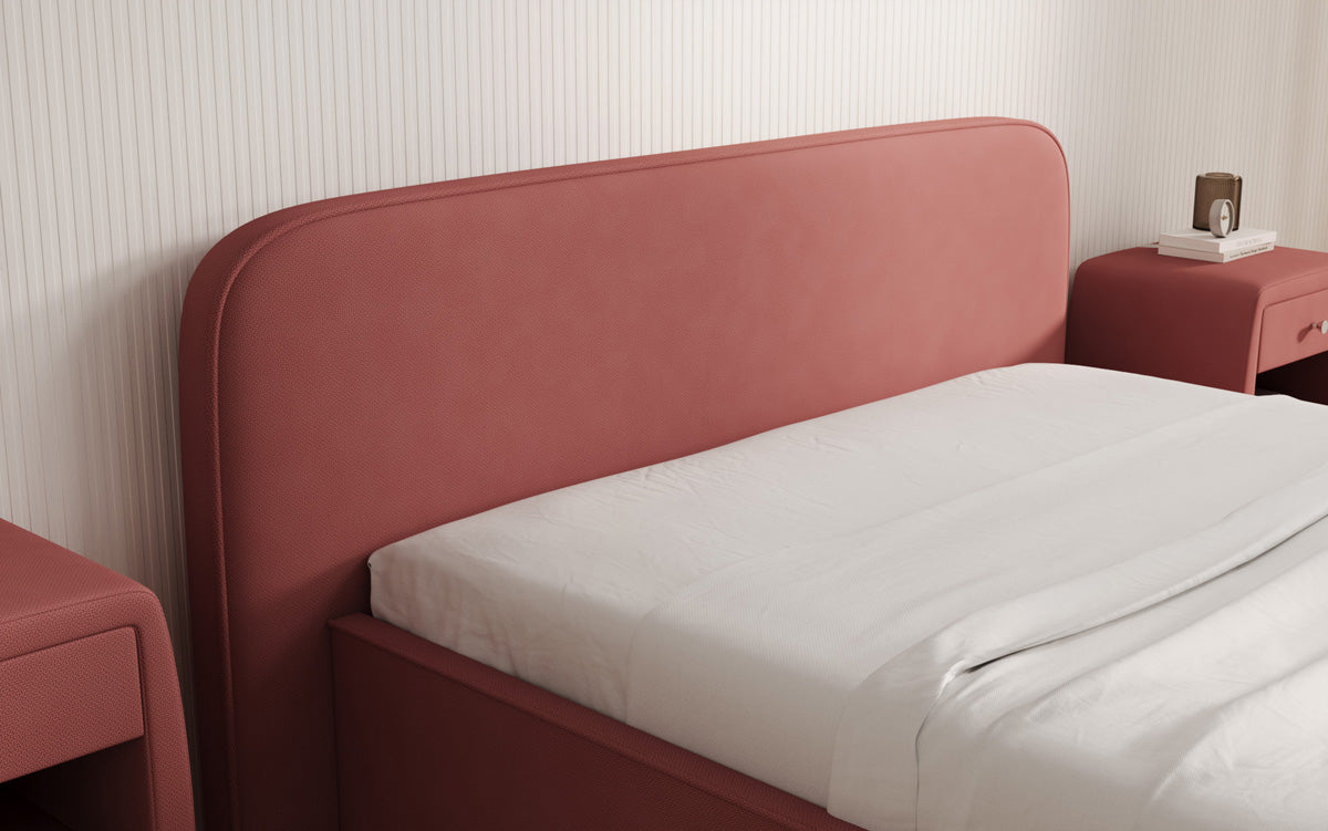 Designer upholstered bed Nola in fabric with storage space