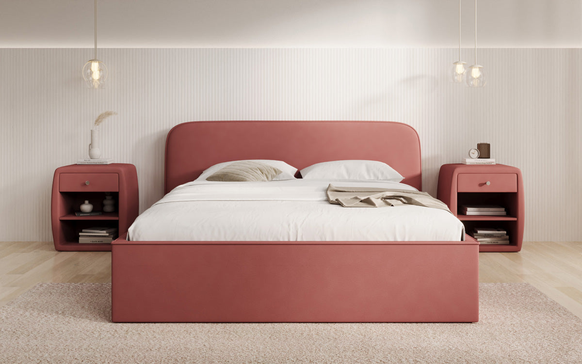 Designer upholstered bed Nola in fabric with storage space