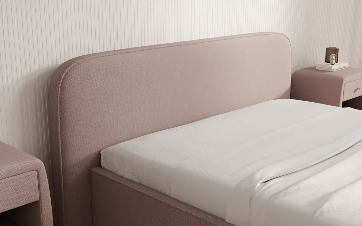 Designer upholstered bed Nola in fabric with storage space