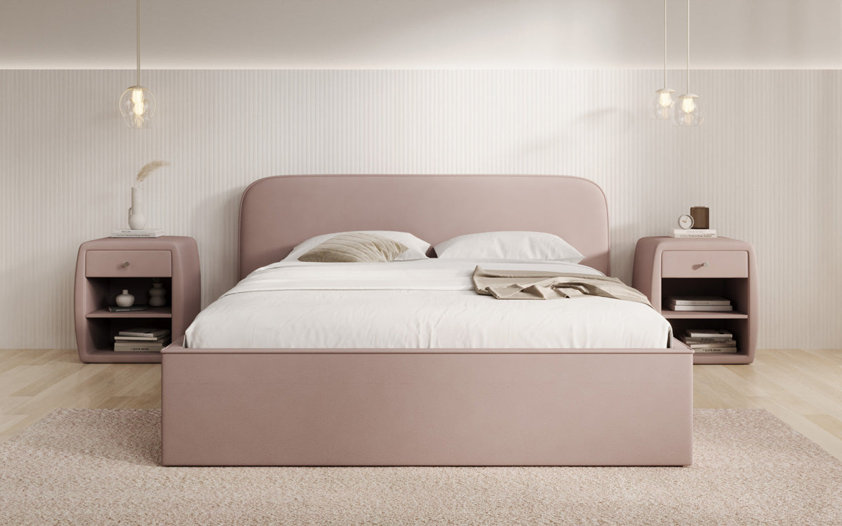 Designer upholstered bed Nola in fabric with storage space