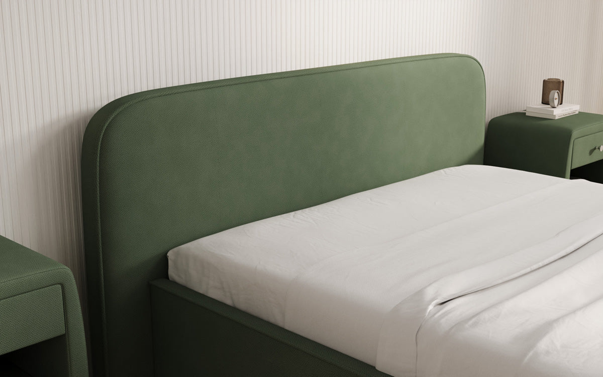 Designer upholstered bed Nola in fabric with storage space
