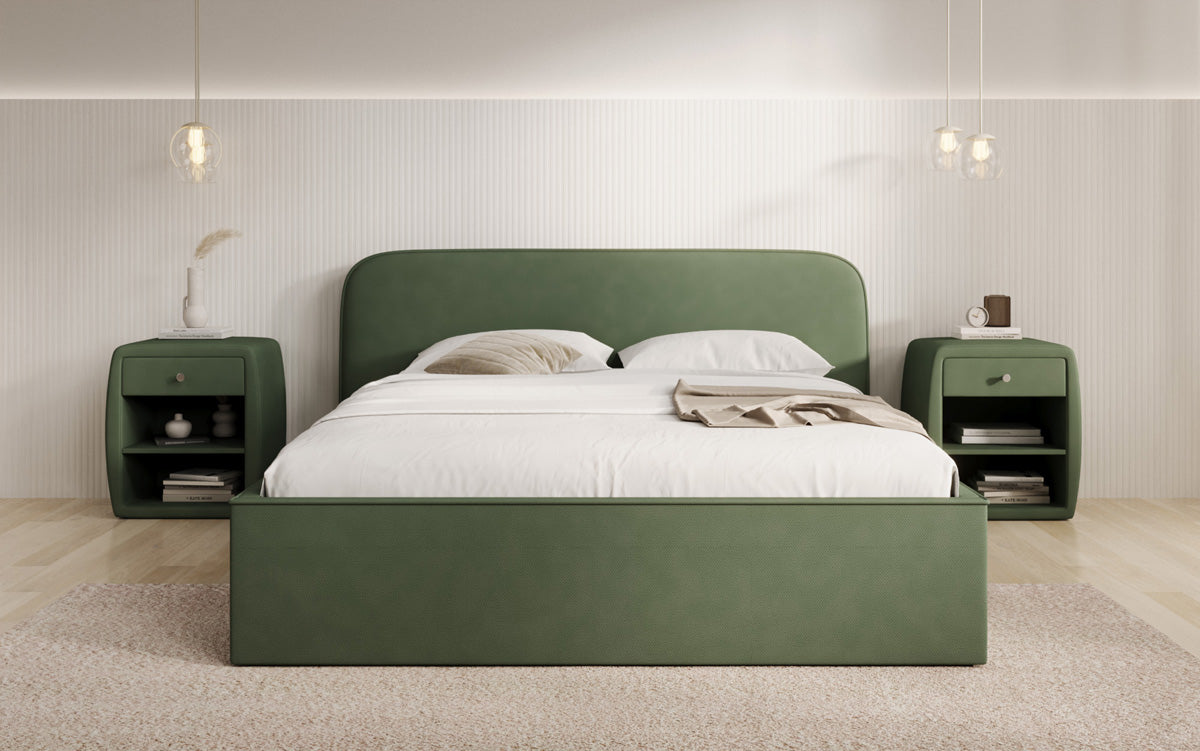 Designer upholstered bed Nola in fabric with storage space