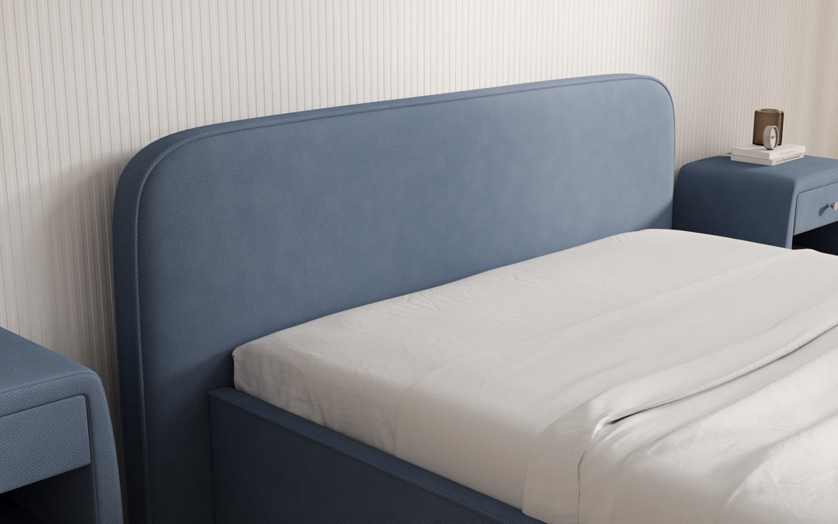 Designer upholstered bed Nola in fabric with storage space