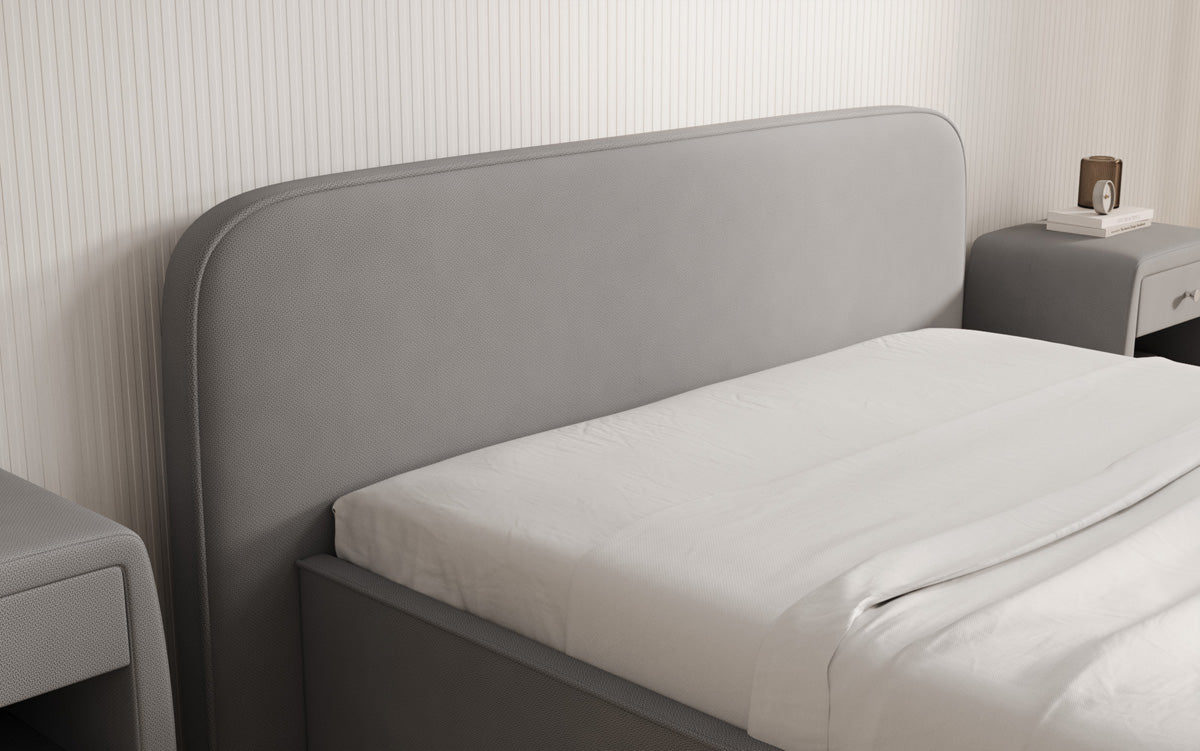 Designer upholstered bed Nola in fabric with storage space