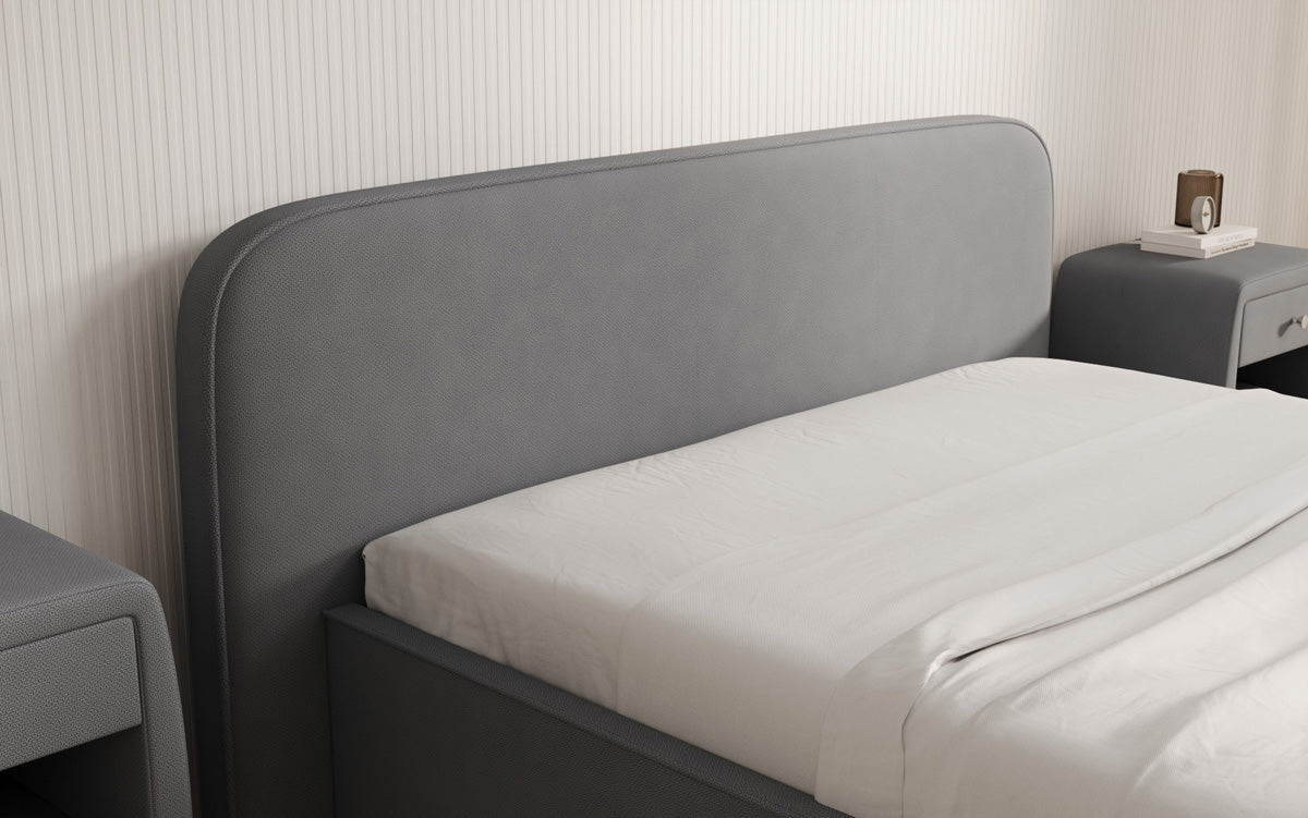 Designer upholstered bed Nola in fabric with storage space