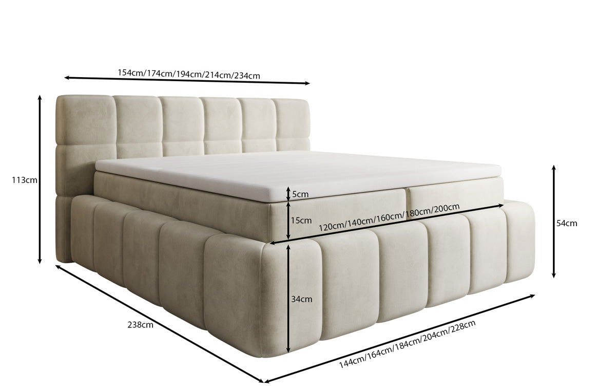 Bombo box spring bed with storage in velvet