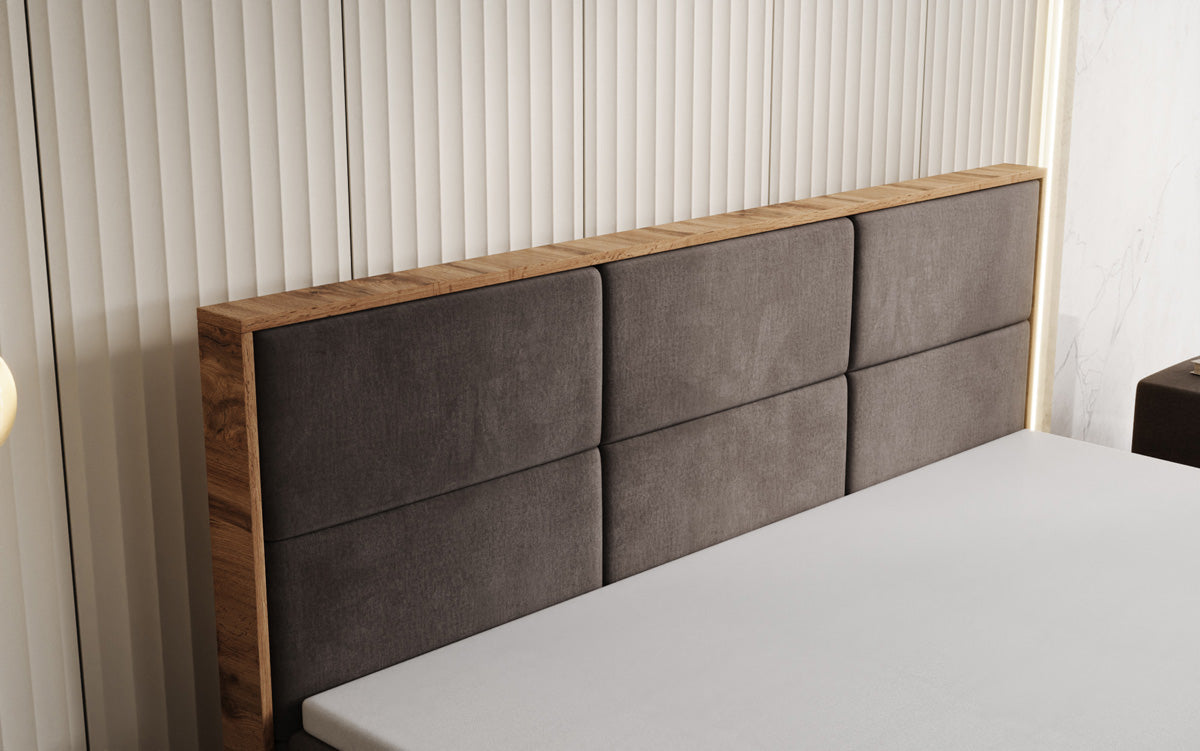 Boxspringbett Timber Panel mit Stauraum in Samt