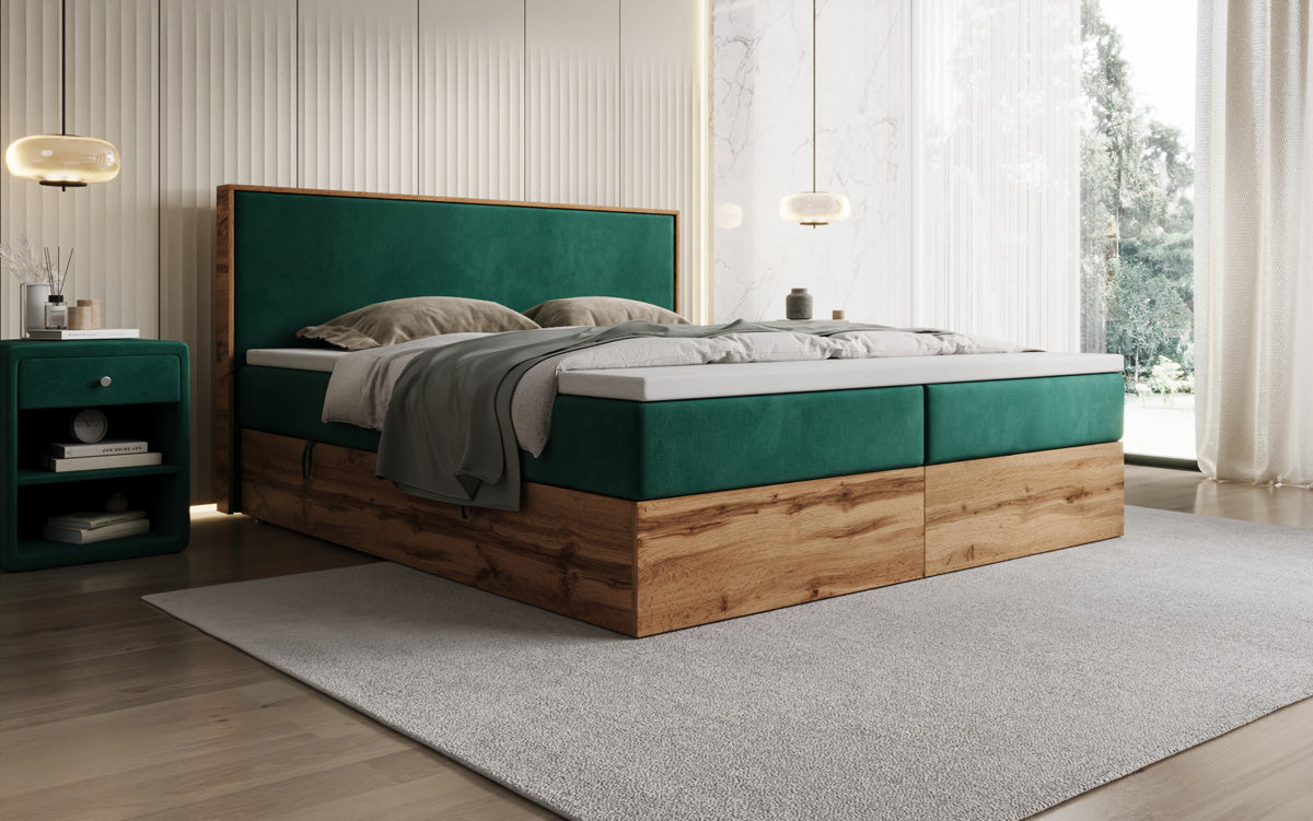 Boxspringbett Timber mit Stauraum in Samt