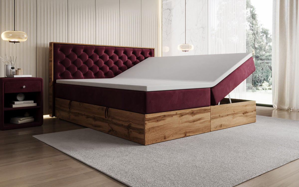 Boxspringbett Timber Chester mit Stauraum in Samt