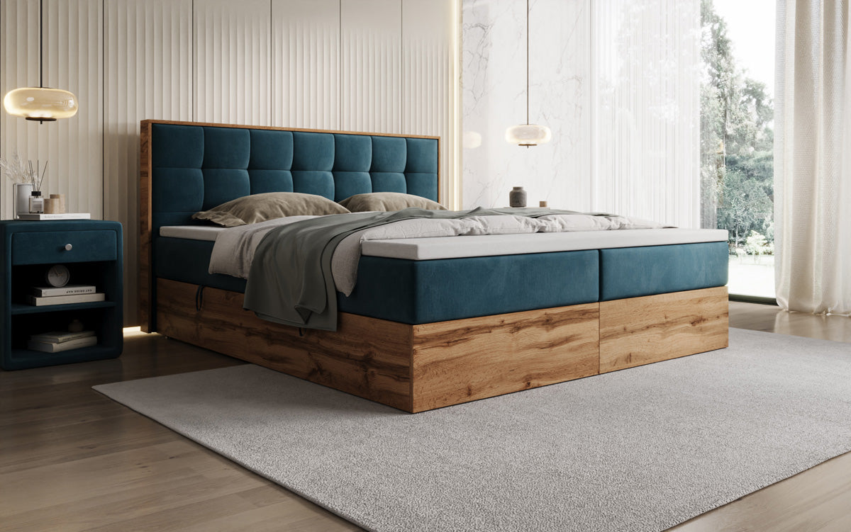 Boxspringbett Timber Quad mit Stauraum in Samt