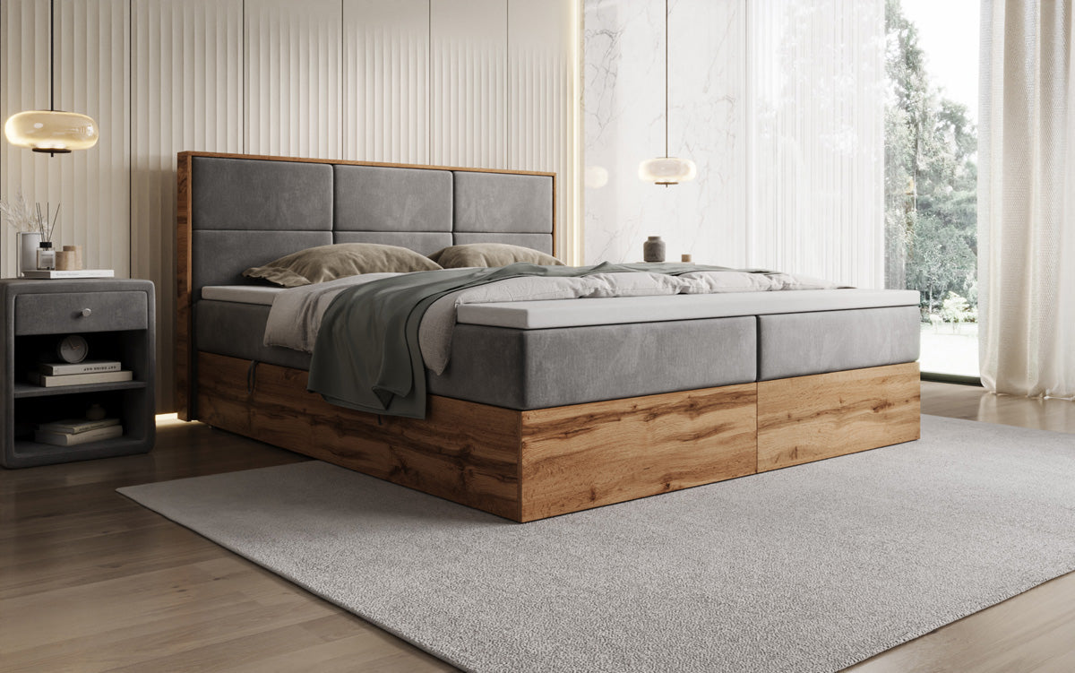 Boxspringbett Timber Panel mit Stauraum in Samt