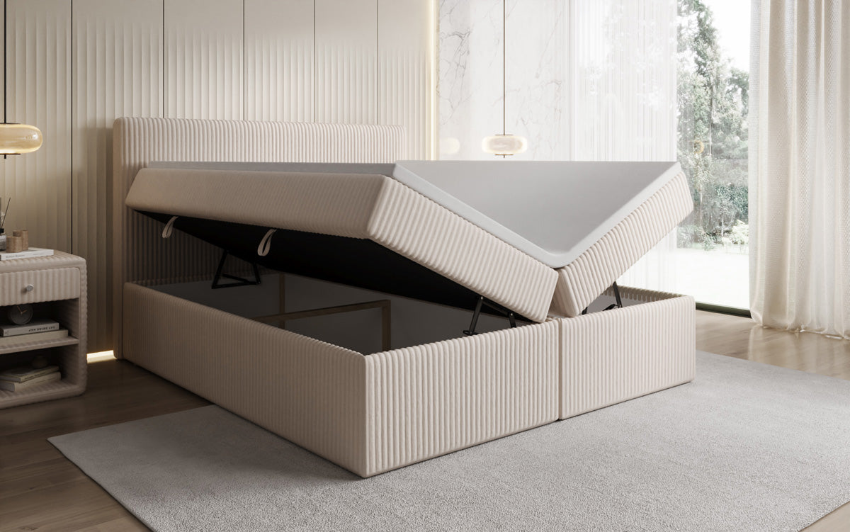 Box spring bed Kubo in Corduroy with storage space
