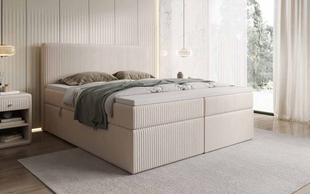 Box spring bed Kubo in Corduroy with storage space