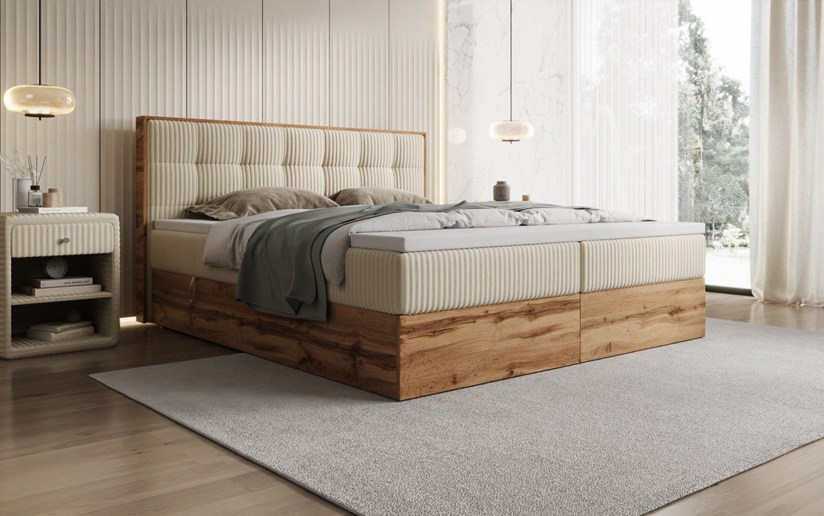Boxspringbett Timber Quad in Cord mit Stauraum