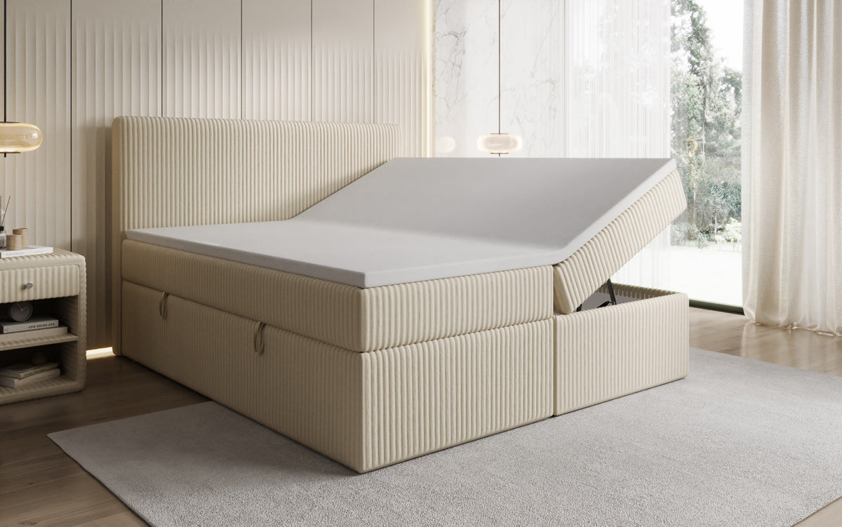 Box spring bed Kubo in Corduroy with storage space