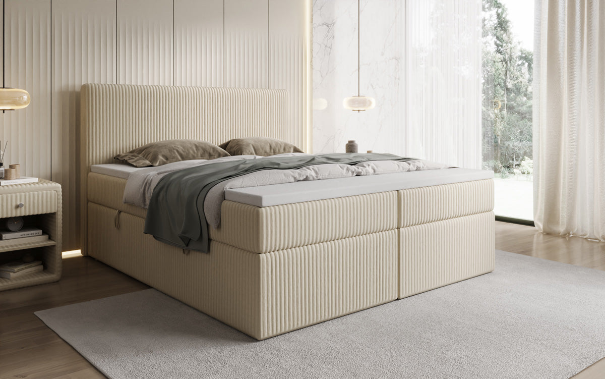 Box spring bed Kubo in Corduroy with storage space