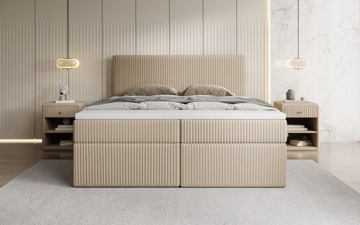 Box spring bed Kubo in Corduroy with storage space