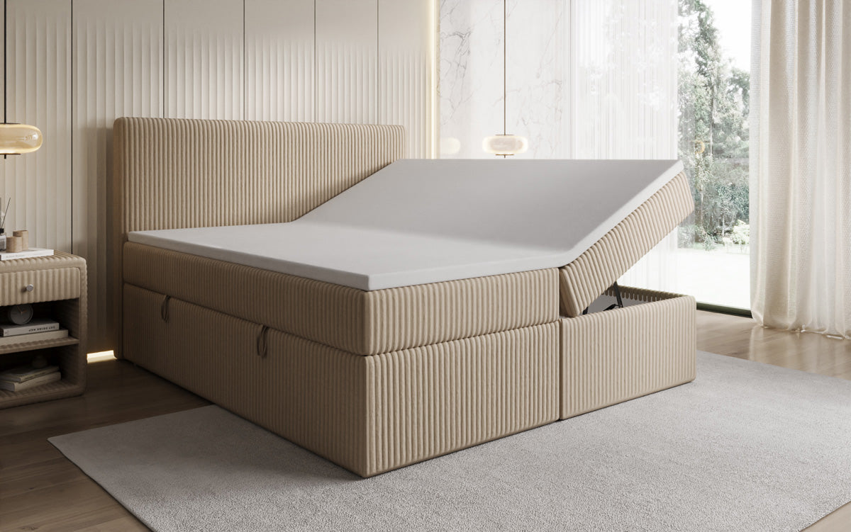 Box spring bed Kubo in Corduroy with storage space