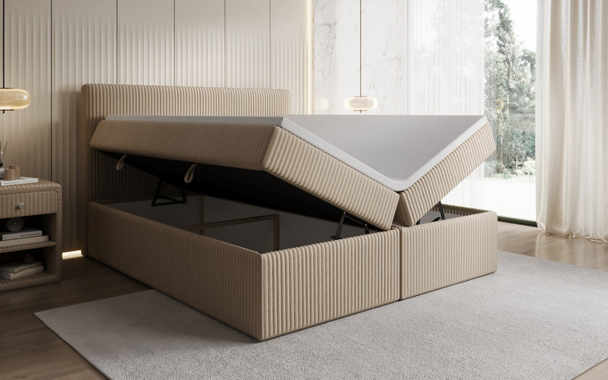 Box spring bed Kubo in Corduroy with storage space