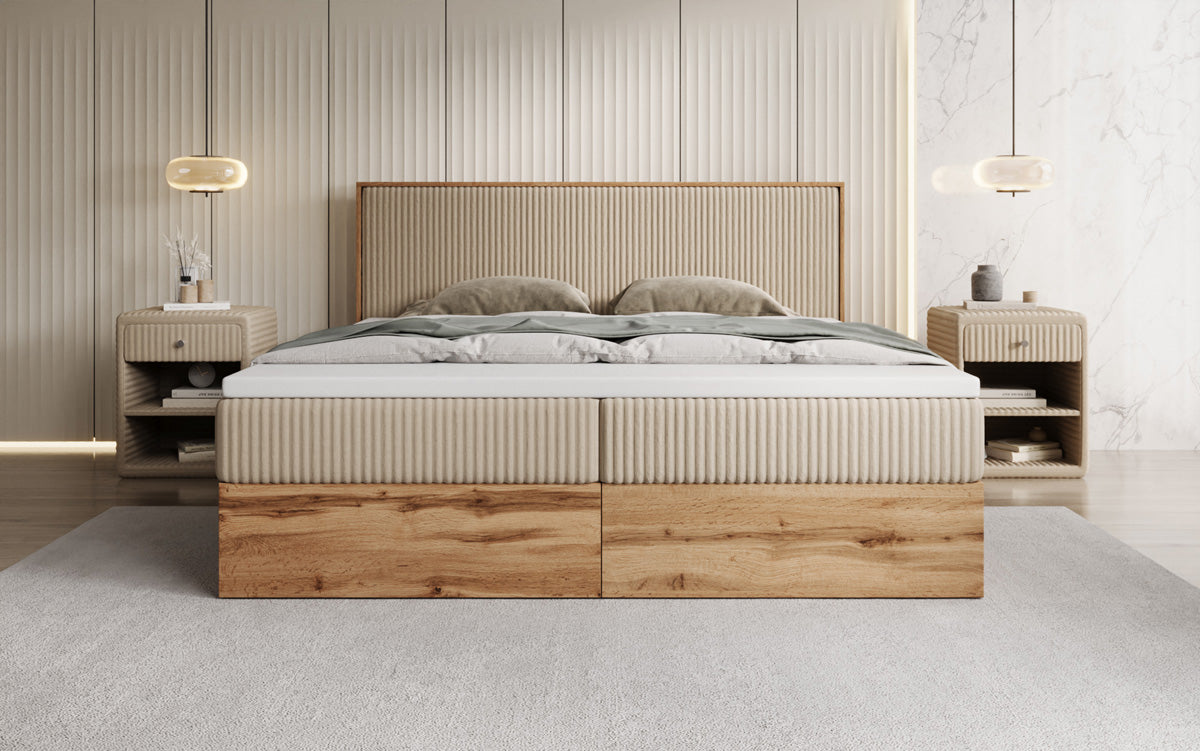 Boxspringbett Timber in Cord mit Stauraum