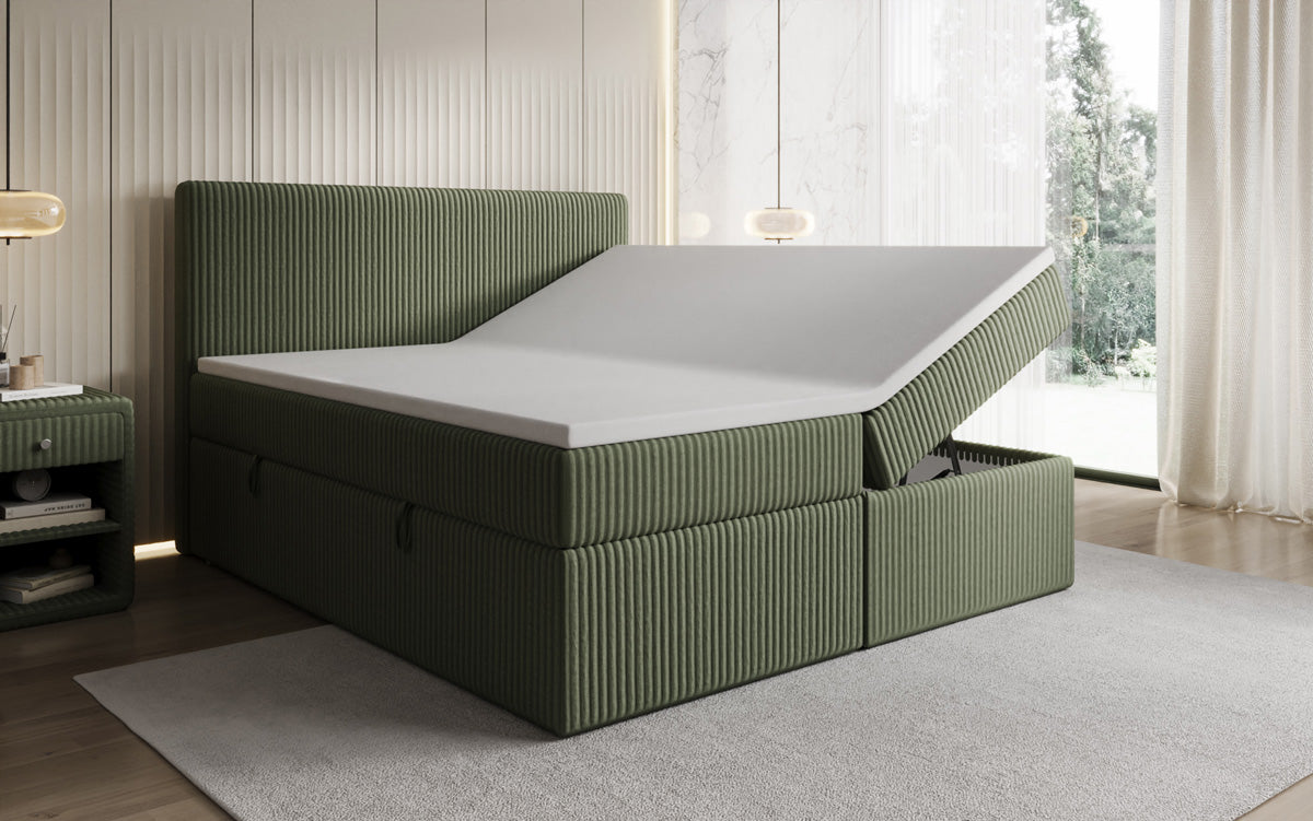 Box spring bed Kubo in Corduroy with storage space