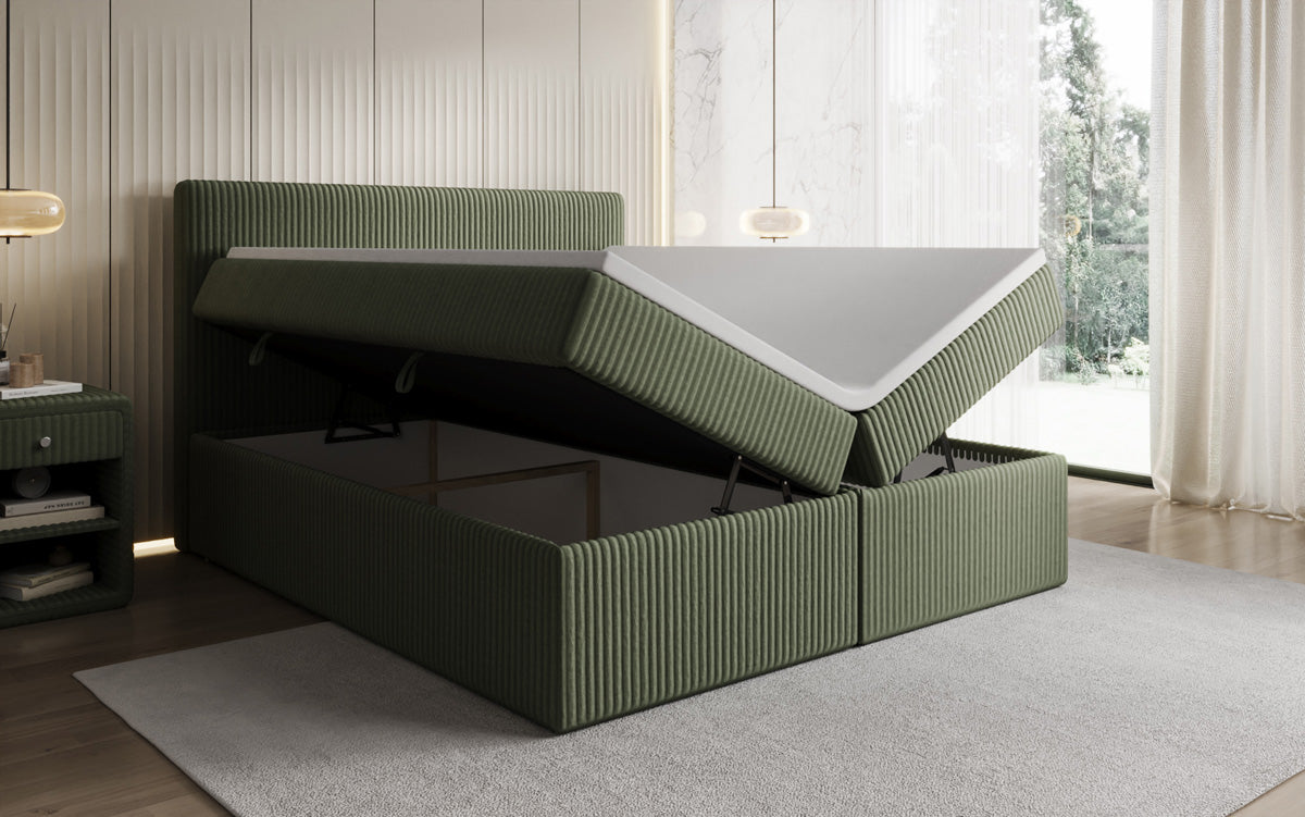 Box spring bed Kubo in Corduroy with storage space