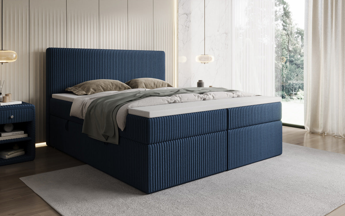 Box spring bed Kubo in Corduroy with storage space