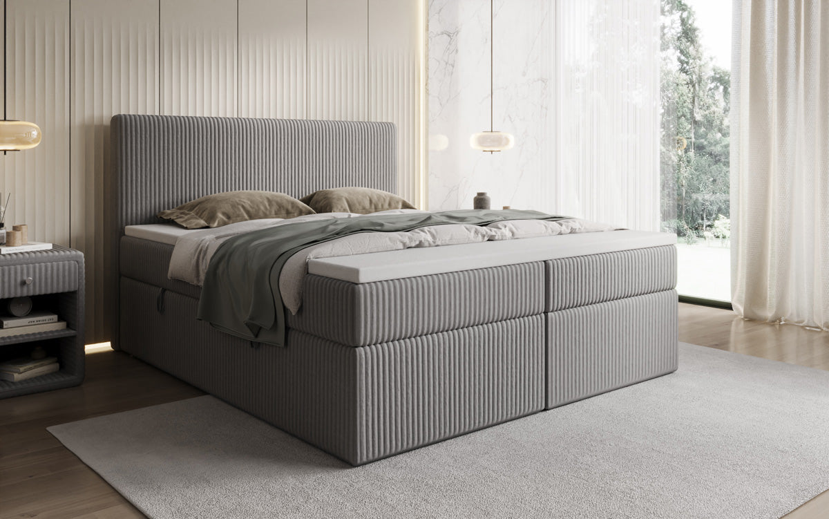 Box spring bed Kubo in Corduroy with storage space