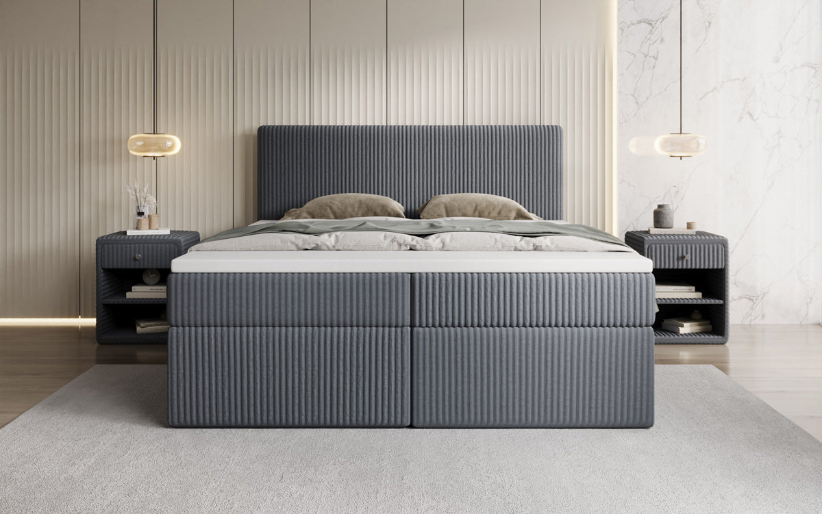 Box spring bed Kubo in Corduroy with storage space