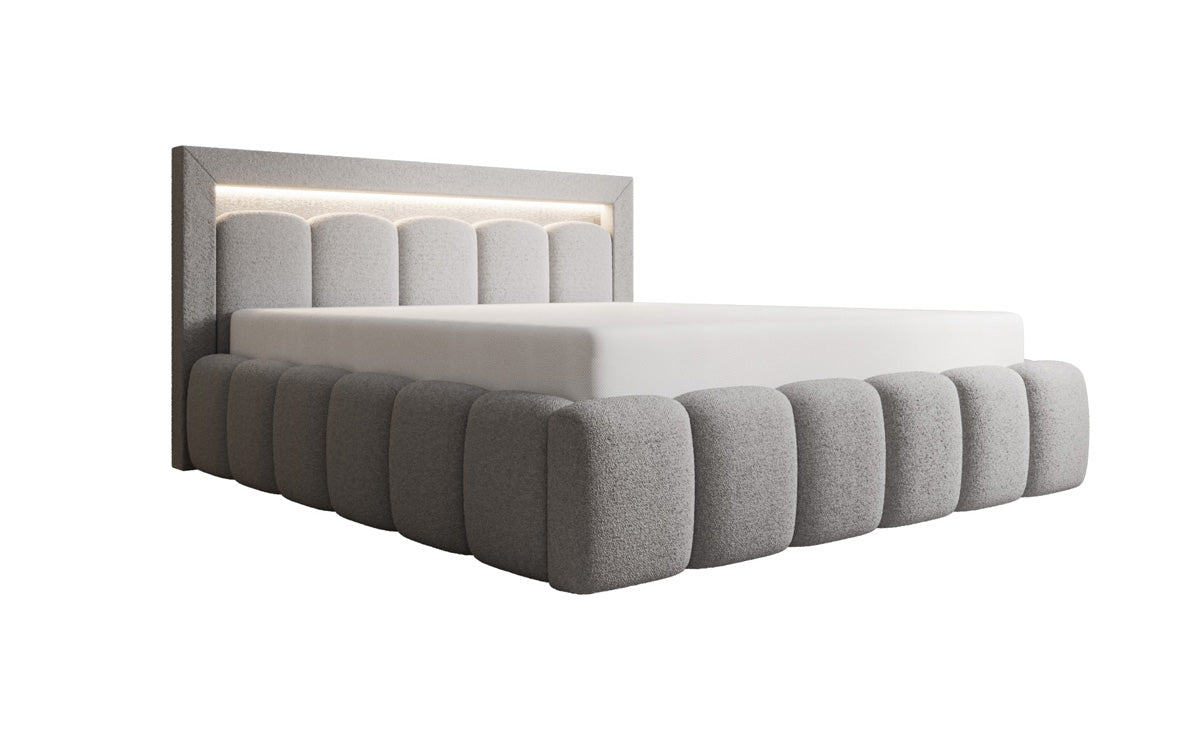 Designer Polsterbett Lume in Teddy Bouclé mit Stauraum und RGB Beleuchtung