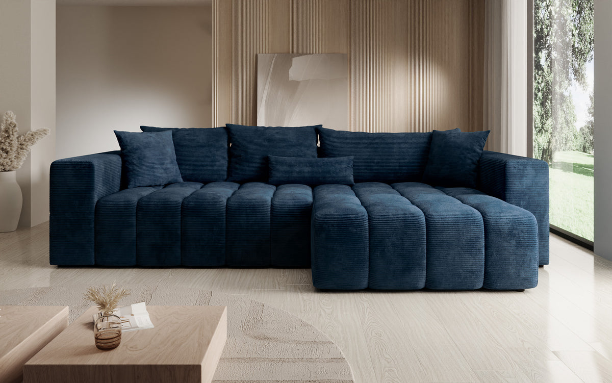 Designer corner sofa Momo with sleeping and folding function in Corduroy