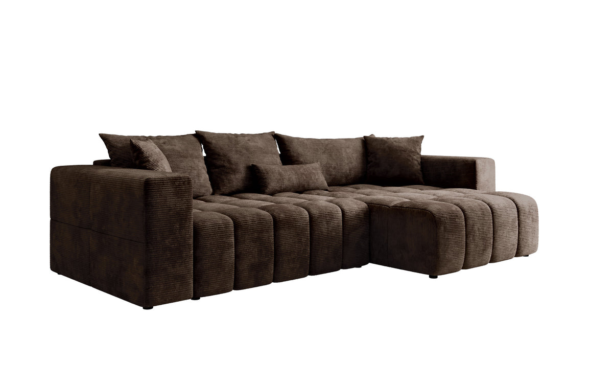 Designer corner sofa Momo with sleeping and folding function in Corduroy