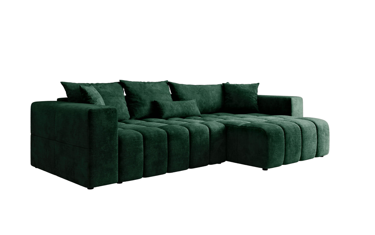 Designer corner sofa Momo with sleeping and folding function in Corduroy