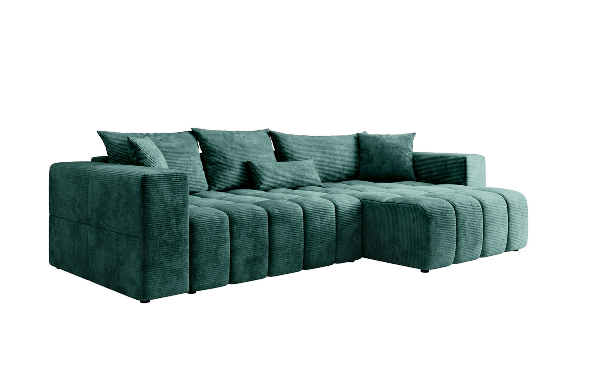 Designer corner sofa Momo with sleeping and folding function in Corduroy