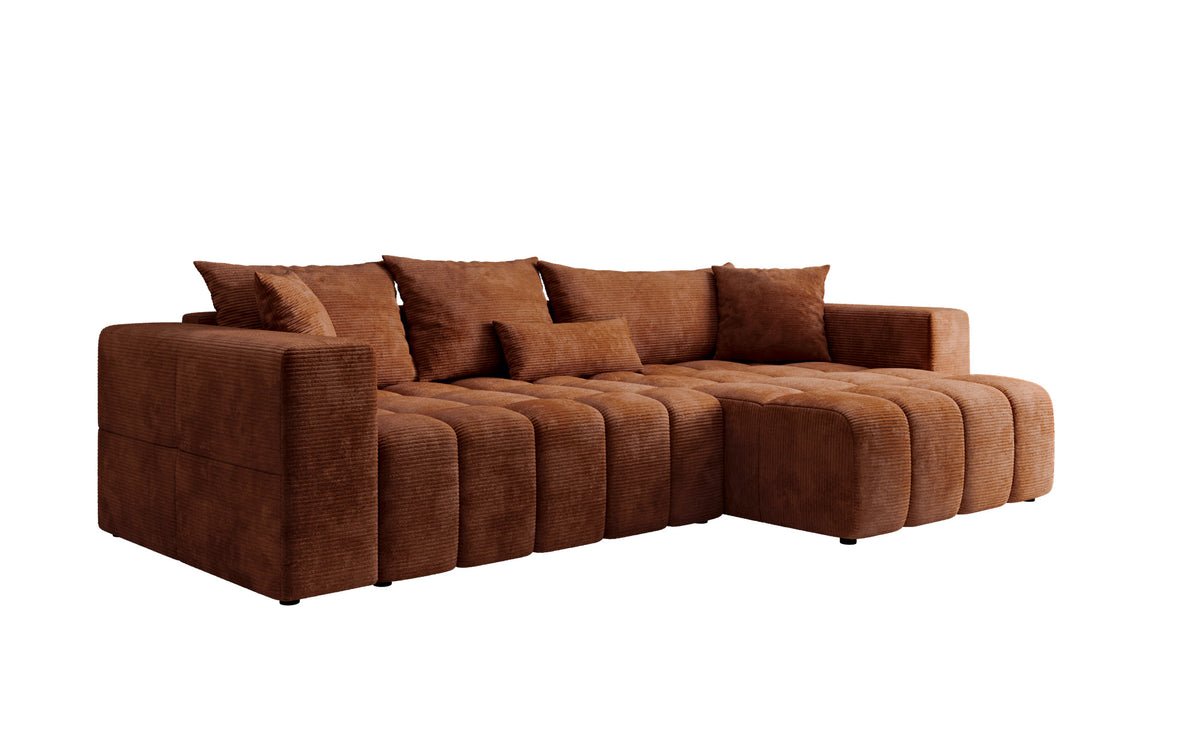 Designer corner sofa Momo with sleeping and folding function in Corduroy