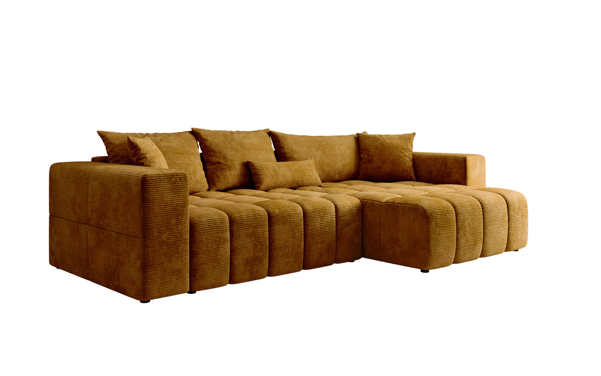 Designer corner sofa Momo with sleeping and folding function in Corduroy