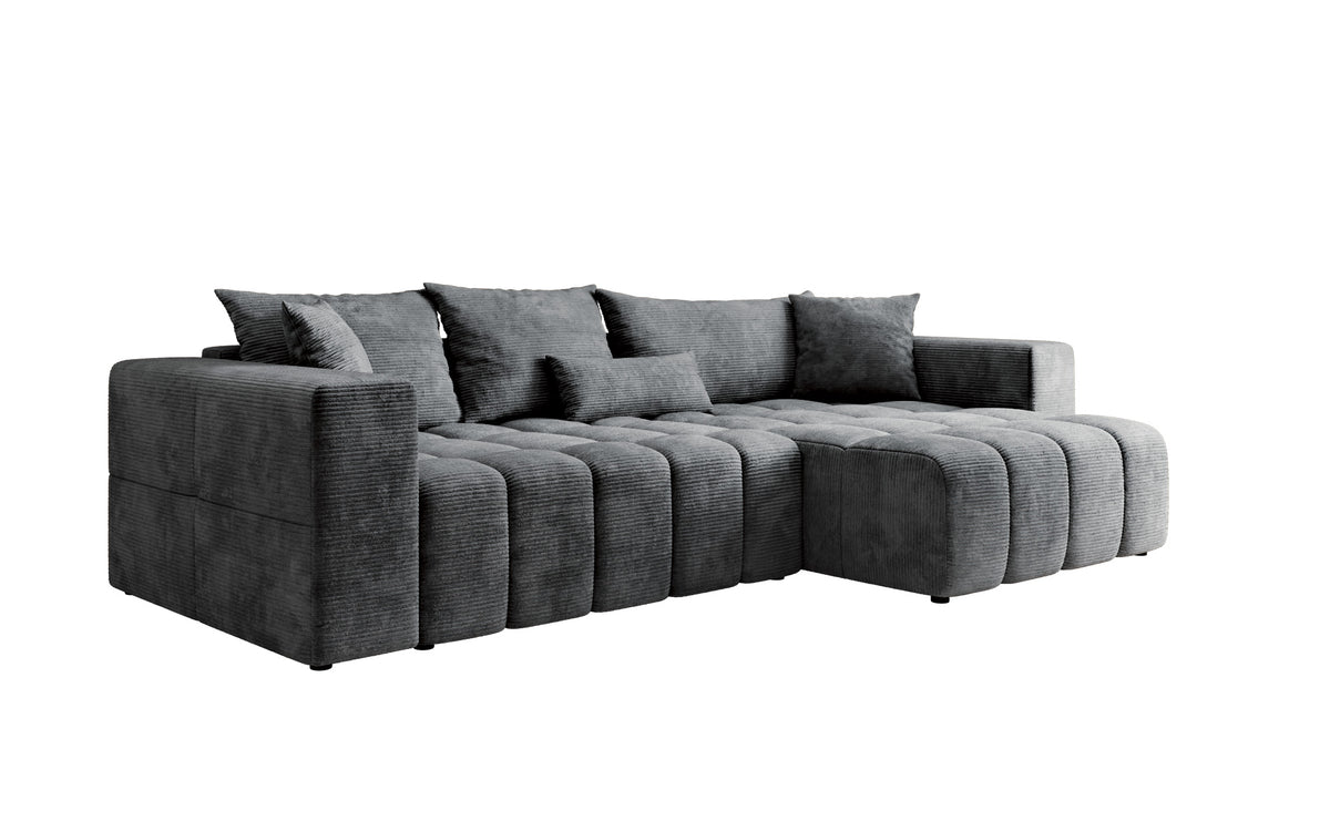 Designer corner sofa Momo with sleeping and folding function in Corduroy