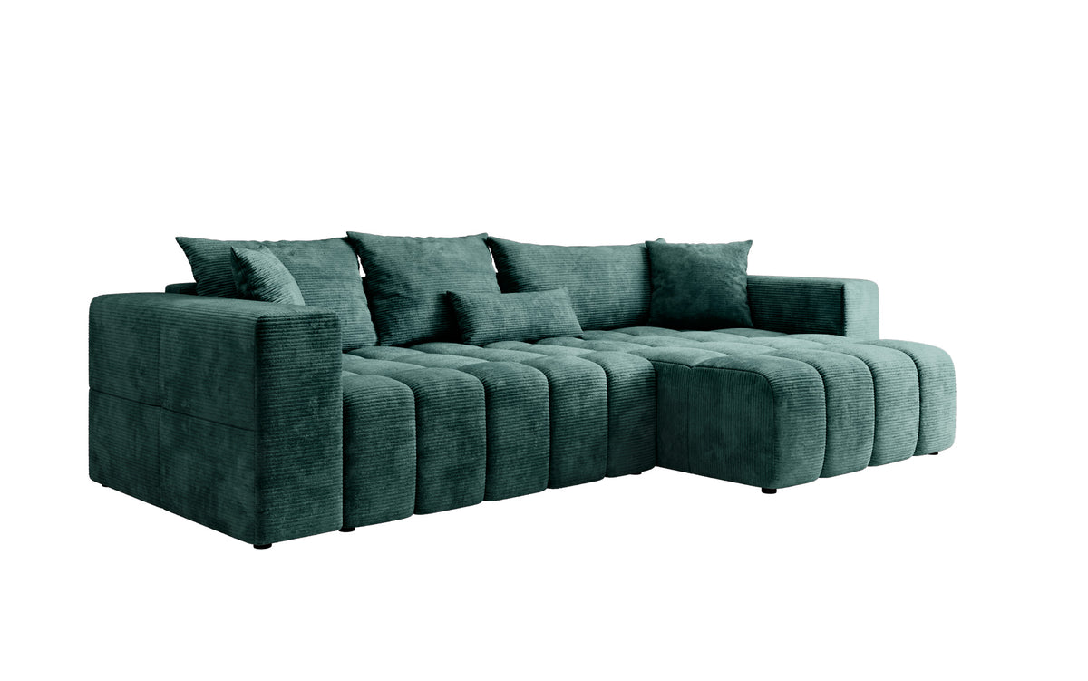 Designer corner sofa Momo with sleeping and folding function in Corduroy