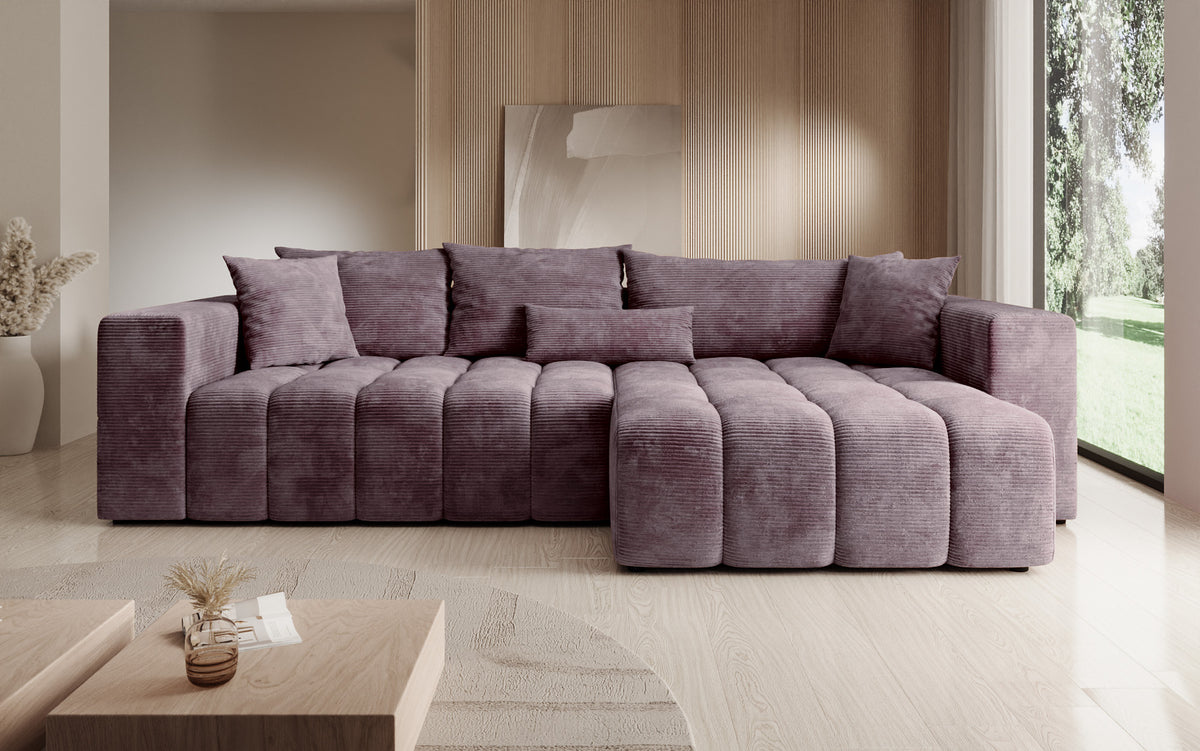 Designer corner sofa Momo with sleeping and folding function in Corduroy