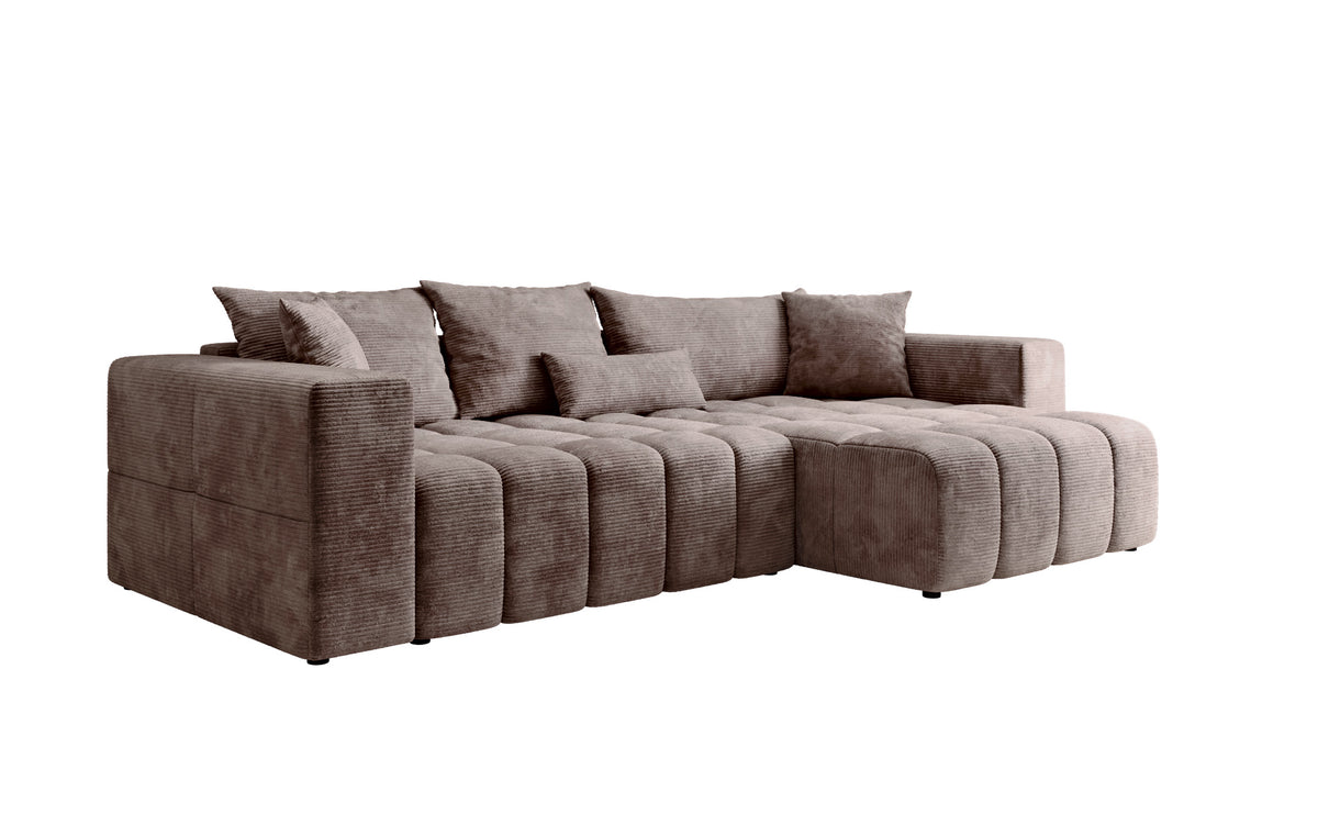 Designer corner sofa Momo with sleeping and folding function in Corduroy